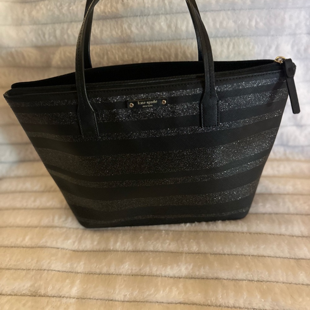 Kate Spade Black Striped Glitter Tote